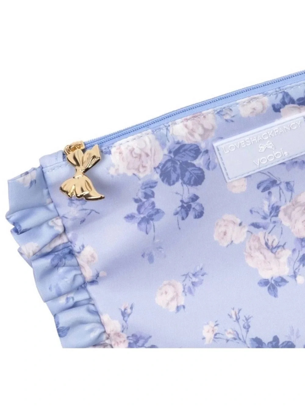 LoveShackFancy Blue Lavender Floral Ruffle Accessory Pouch
